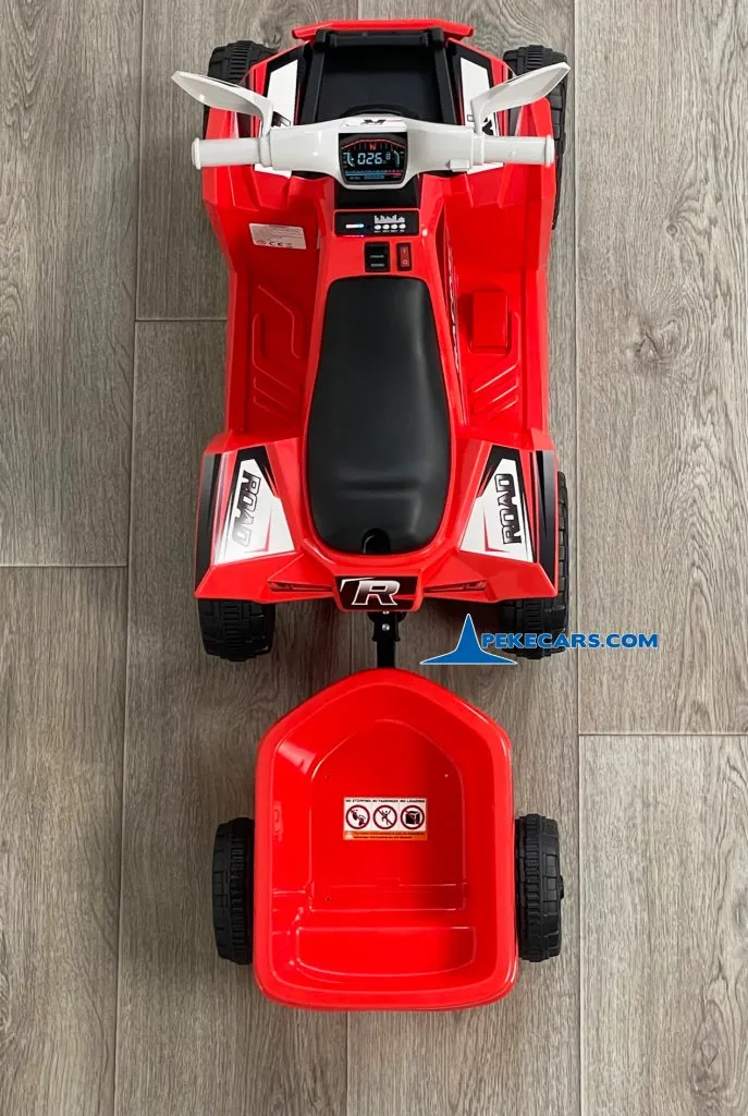Quad Electrico Racing Speed 6V Rojo con Remolque detalle arriba