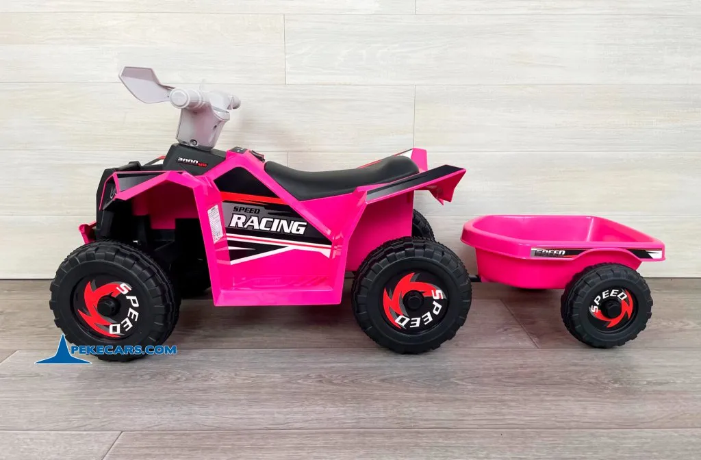 Quad Electrico Racing Speed 6V Rosa con Remolque vista lateral