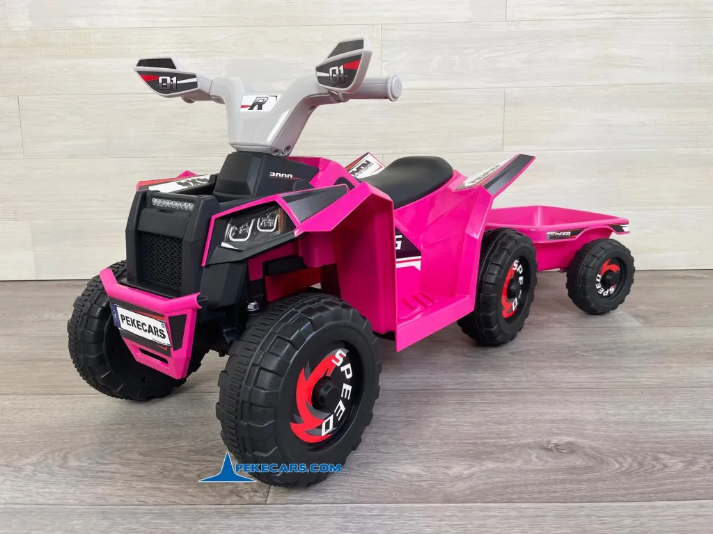 Quad Electrico Racing Speed 6V Rosa con Remolque vista derecha