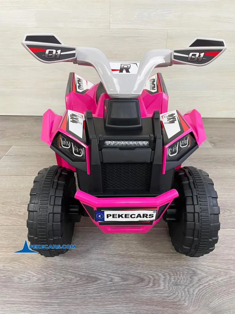 Quad Electrico Racing Speed 6V Rosa con Remolque vista frontal
