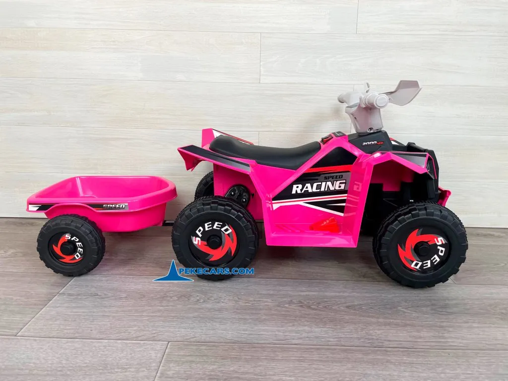 Quad Electrico Racing Speed 6V Rosa con Remolque detalle izquierda