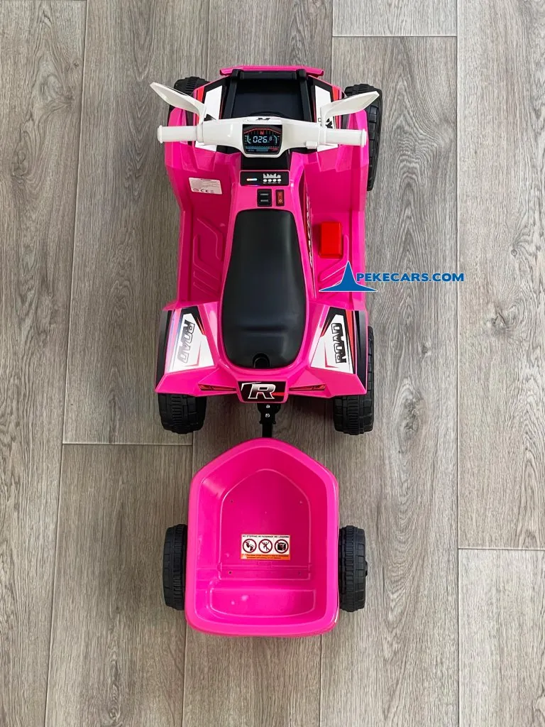 Quad Electrico Racing Speed 6V Rosa con Remolque detalle arriba