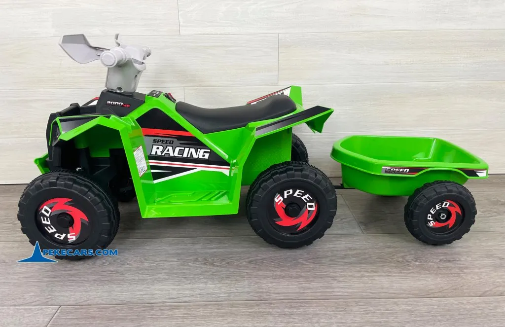 Quad Electrico Racing Speed 6V Verde con Remolque vista lado