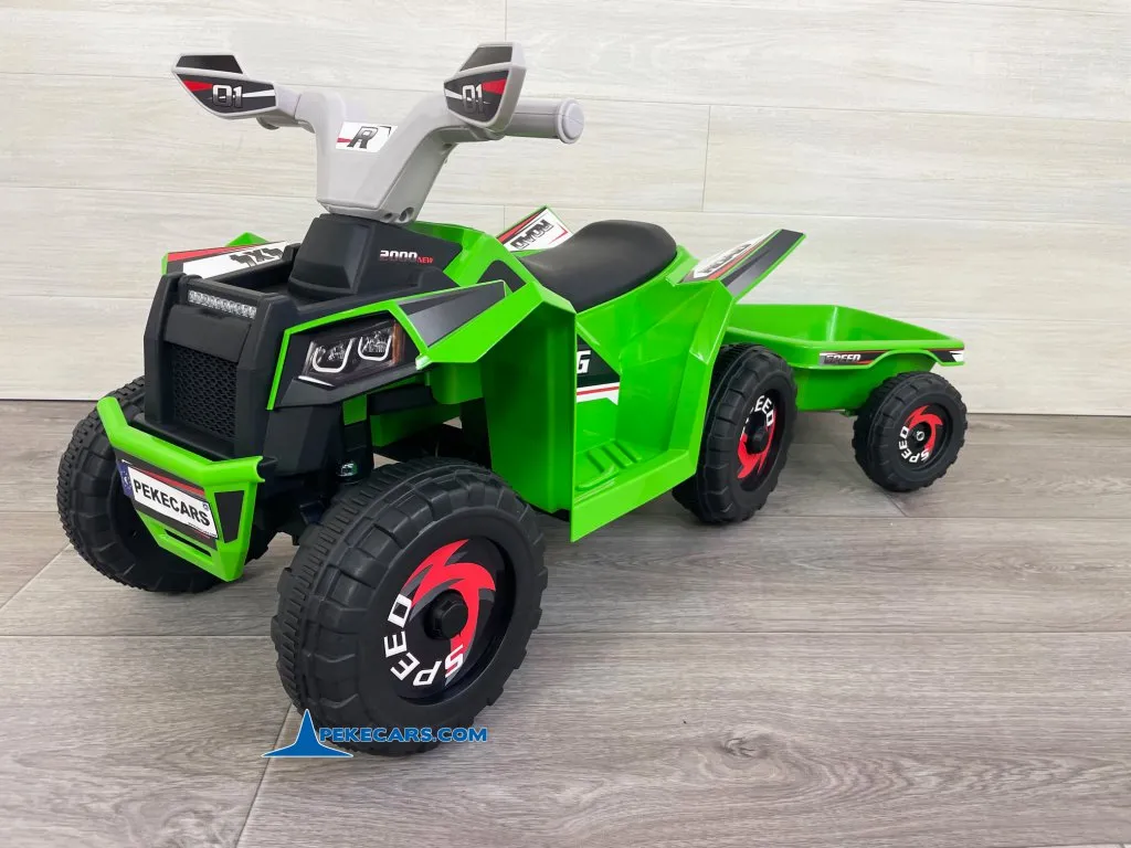 Quad Electrico Racing Speed 6V Verde con Remolque vista derecha