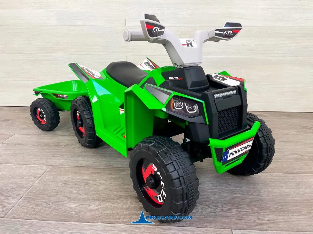 Quad Electrico Racing Speed 6V Verde con Remolque vista izquierda