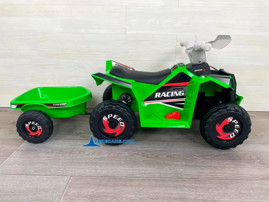 Quad Electrico Racing Speed 6V Verde con Remolque detalle izquierda