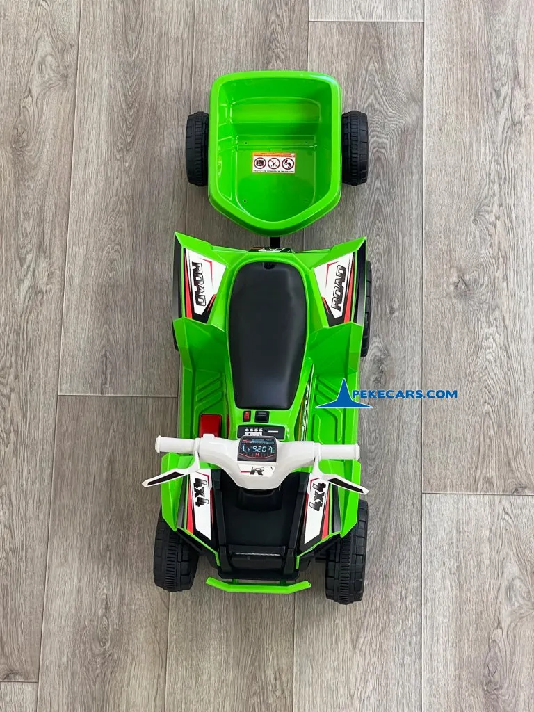 Quad Electrico Racing Speed 6V Verde con Remolque detalle arriba