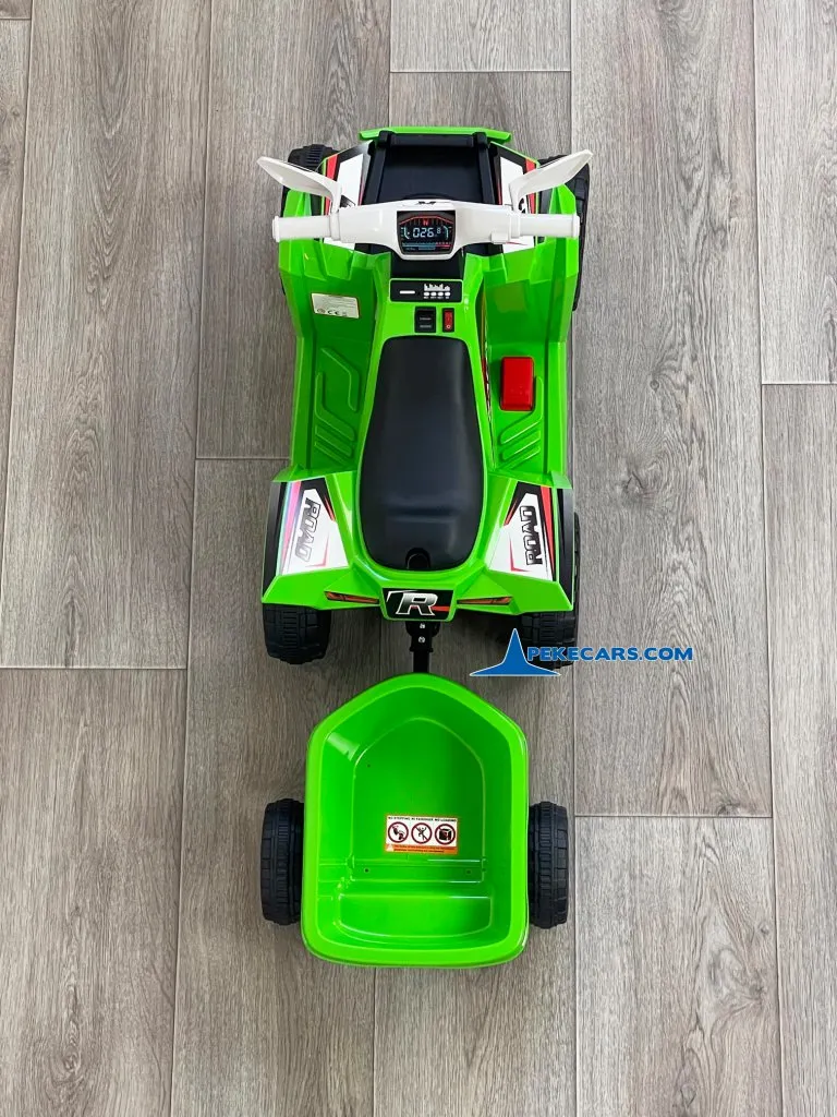 Quad Electrico Racing Speed 6V Verde con Remolque vista arriba