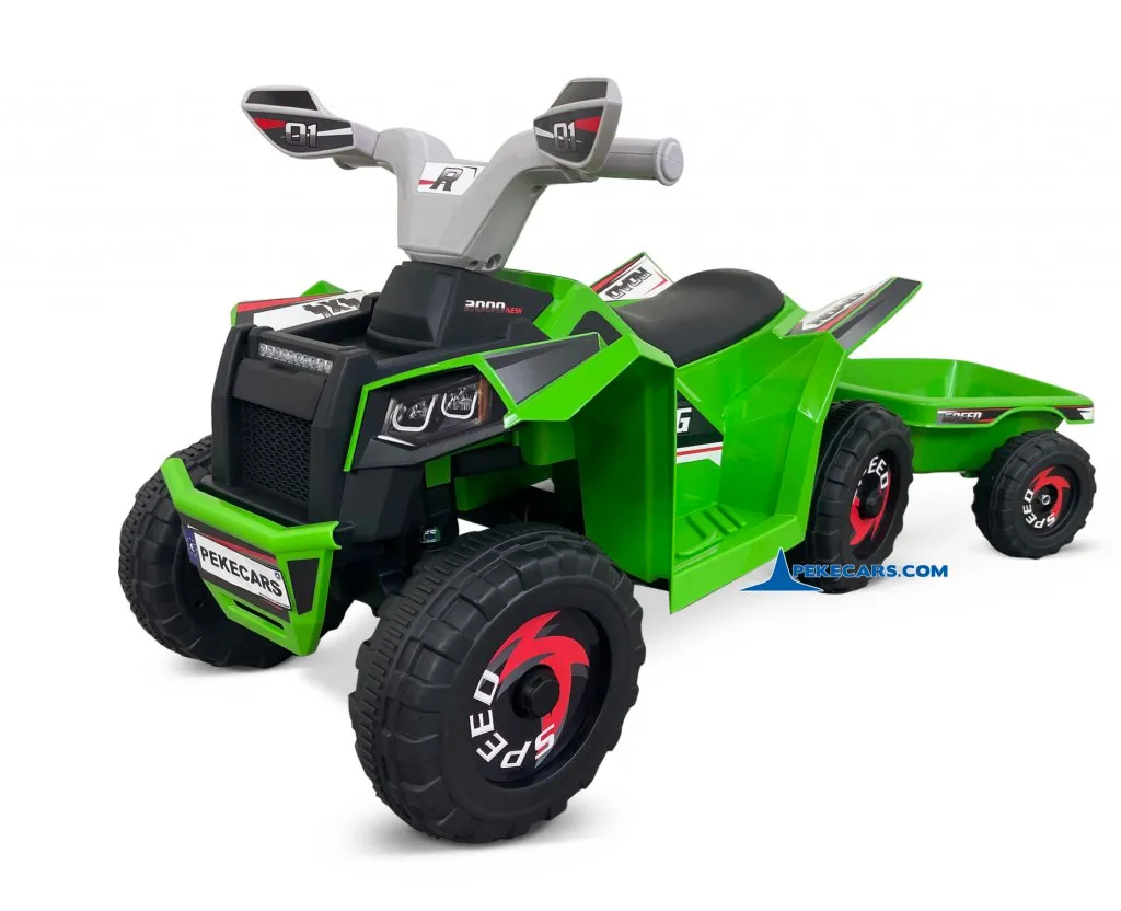 Quad Electrico Racing Speed 6V Verde con Remolque