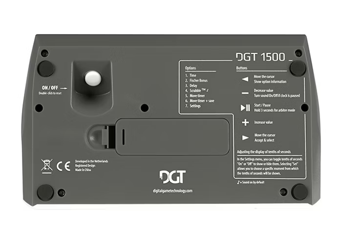 Reloj digital para ajedrez DGT 1500 parte inferior