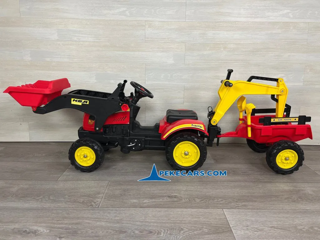 Tractor a pedales para niños con pala remolque y excavadora