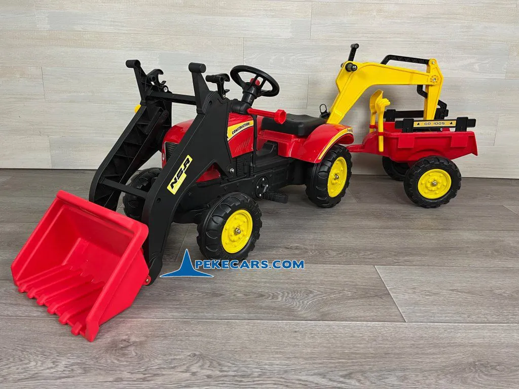 Tractor a pedales para niños con pala remolque y excavadora