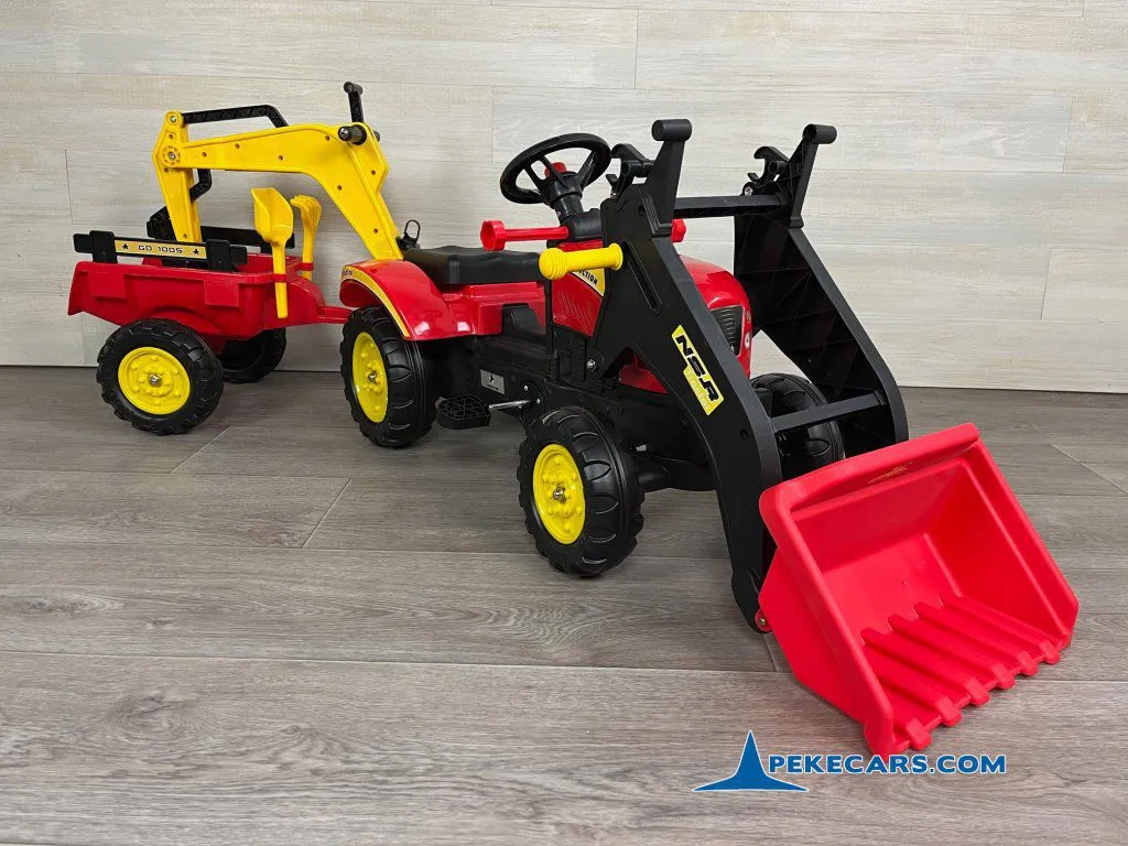 Tractor a pedales infantil con pala remolque y excavadora