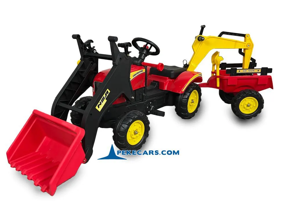 Tractor a pedales infantil con pala remolque y excavadora