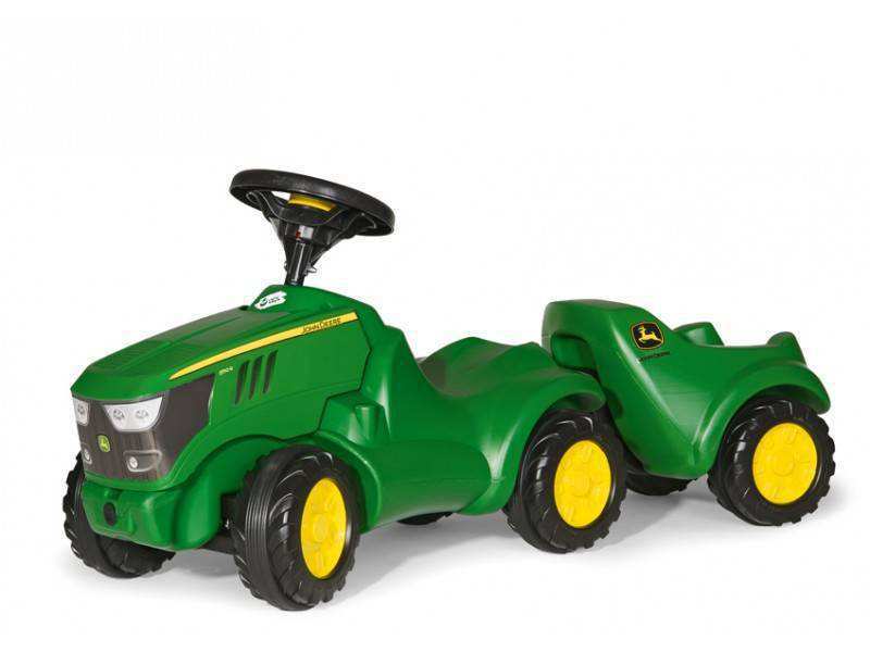 Mini tractor John Deere 6150 R con su remolque opcional