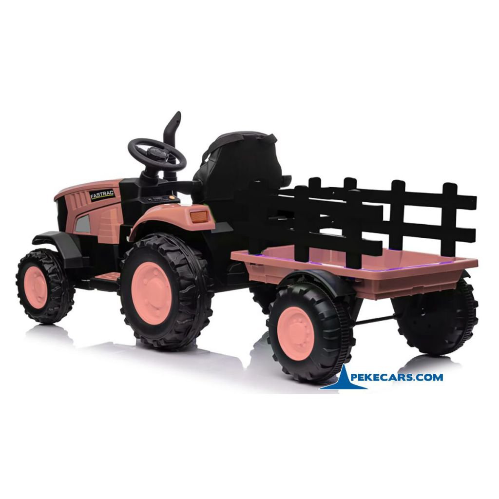 Tractor Eléctrico 4200 12V 2.4G Rosa con Remolque perspectiva