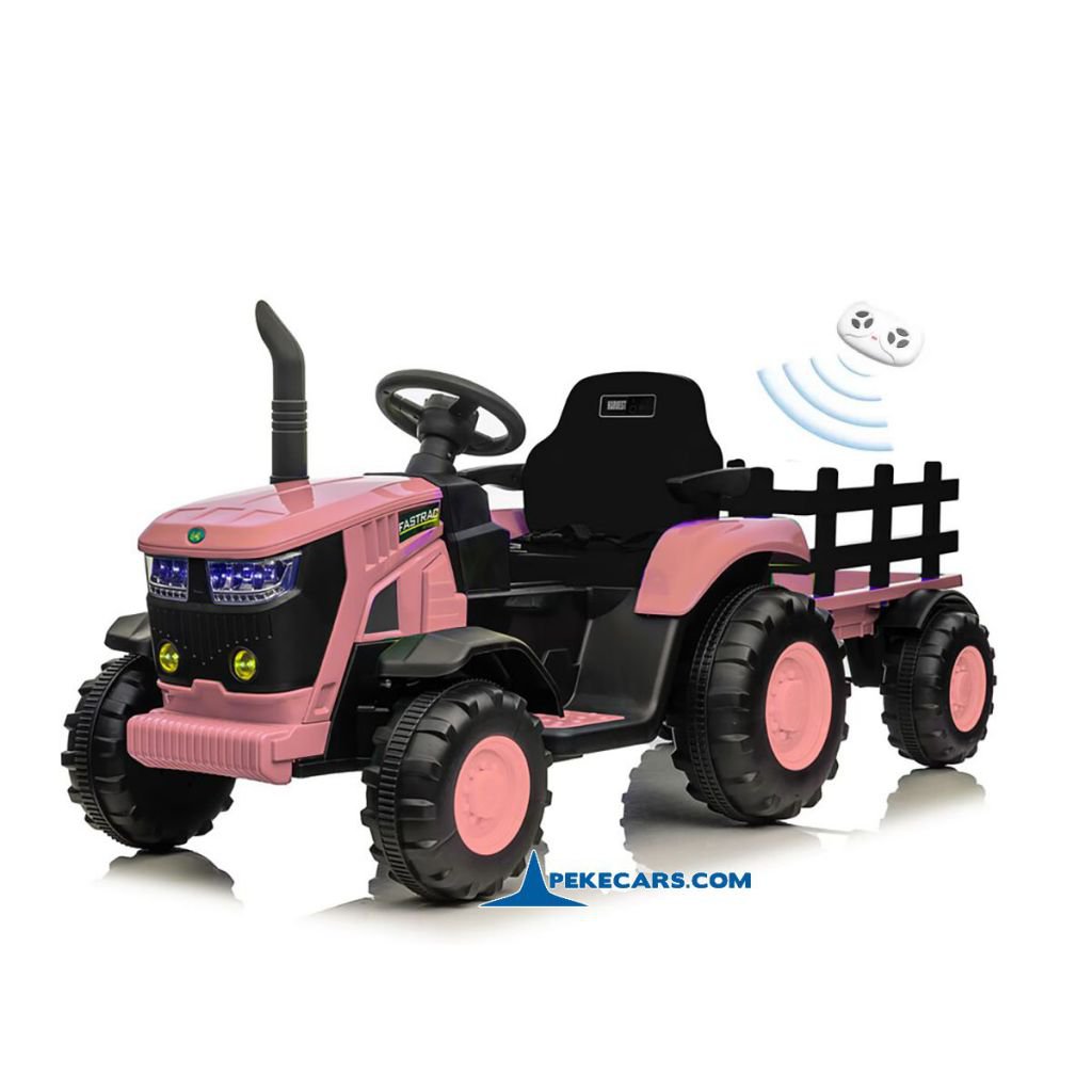 Tractor Eléctrico 4200 12V 2.4G Rosa con Remolque