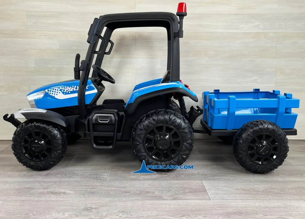 Tractor Electrico Peketrac 5200 con Remolque 2.4G 24V Azul vista lateral