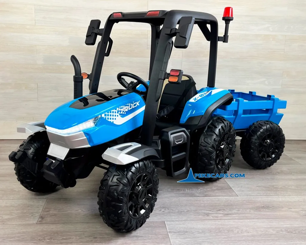 Tractor Electrico Peketrac 5200 con Remolque 2.4G 24V Azul vista lado derecfho