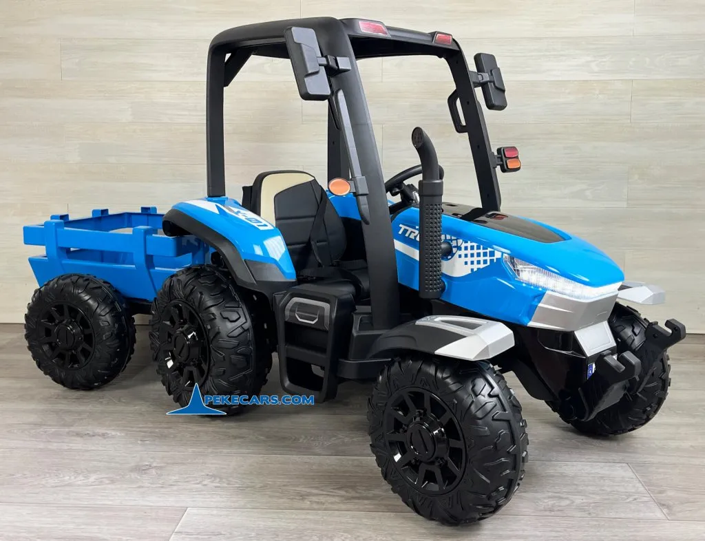 Tractor Electrico Peketrac 5200 con Remolque 2.4G 24V Azul vista lado izquierdo