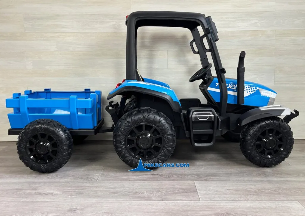 Tractor Electrico Peketrac 5200 con Remolque 2.4G 24V Azul vista izquierda