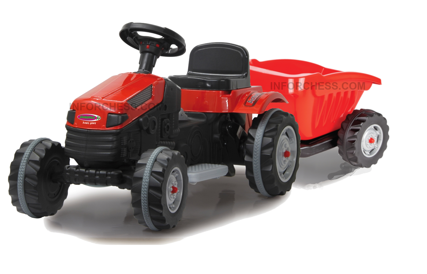 Tractor Strong Bull Rojo 6V + Remolque