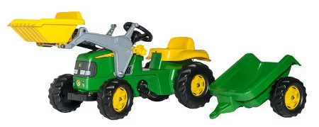 Tractor de pedales - John Deere infantil con remolque y pala excavadora delantera