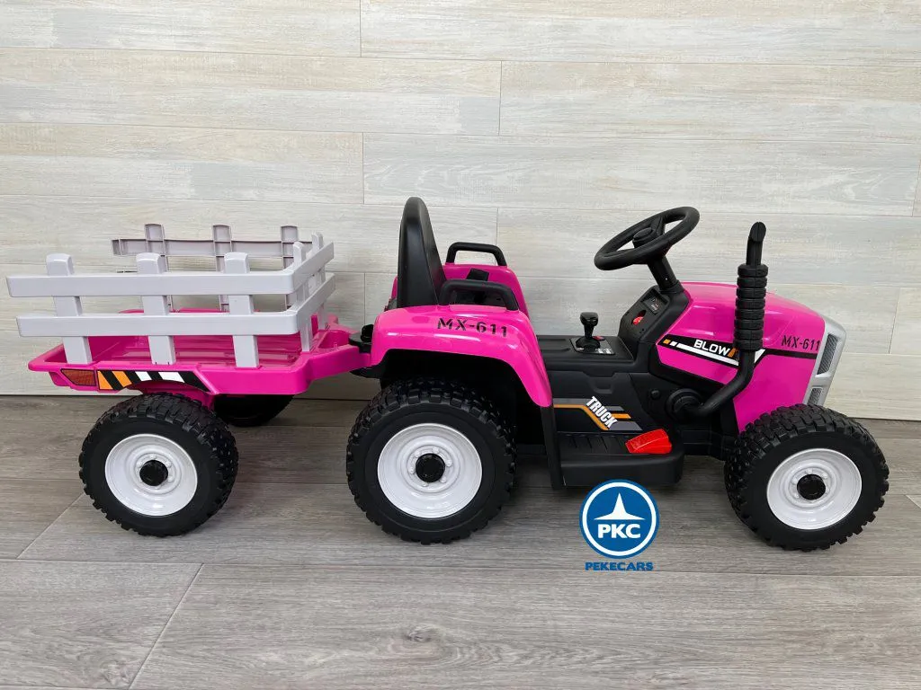 Tractor eléctrico infantil Peketrac 5100 12V Rosa lateral