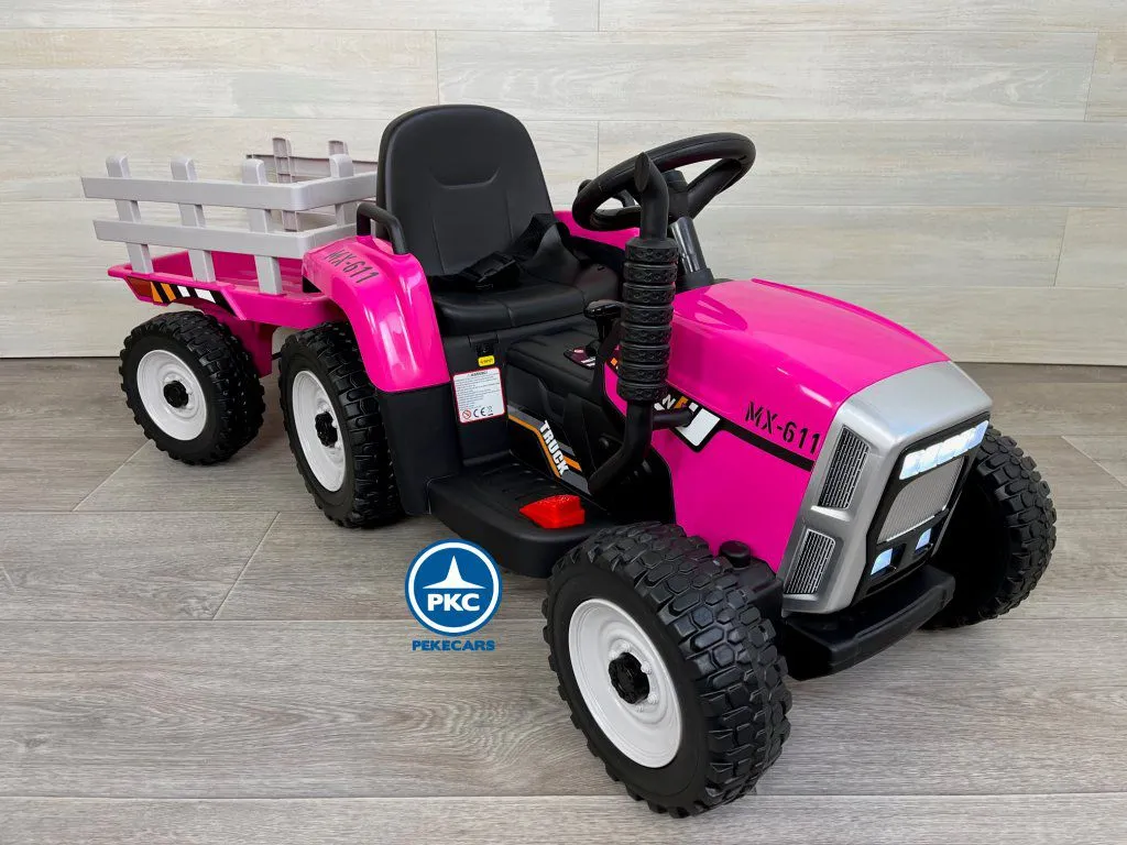 Tractor eléctrico infantil Peketrac 5100 12V Rosa perspectiva