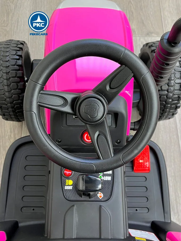 Tractor eléctrico infantil Peketrac 5100 12V Rosa volante