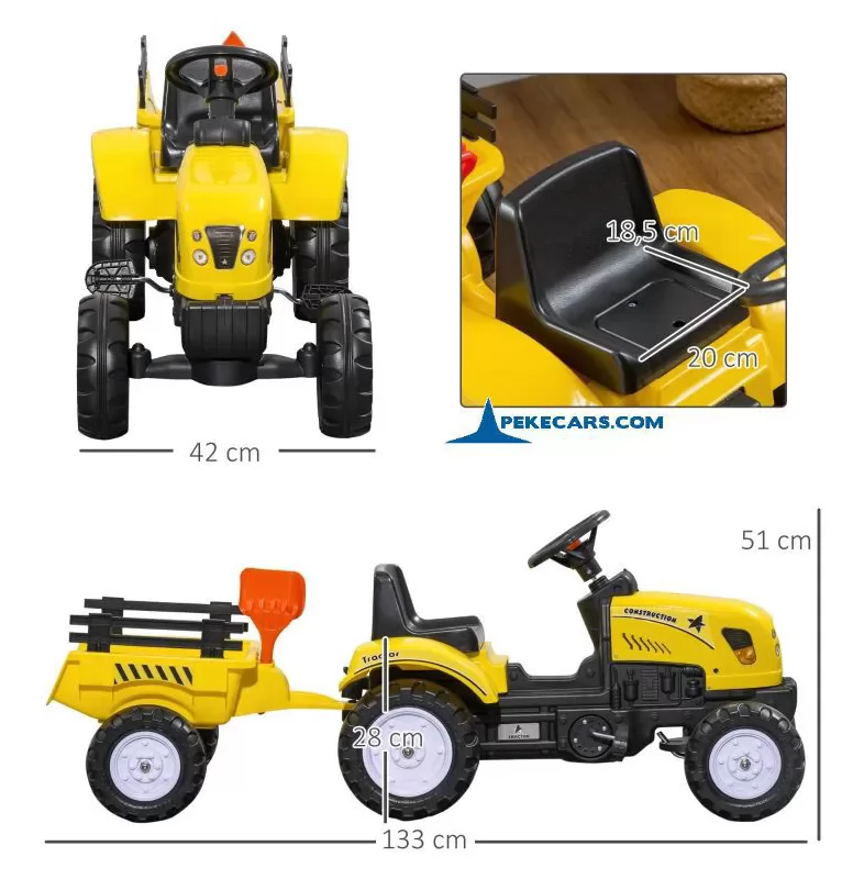 Tractor a pedales 3001 con remolque amarillo