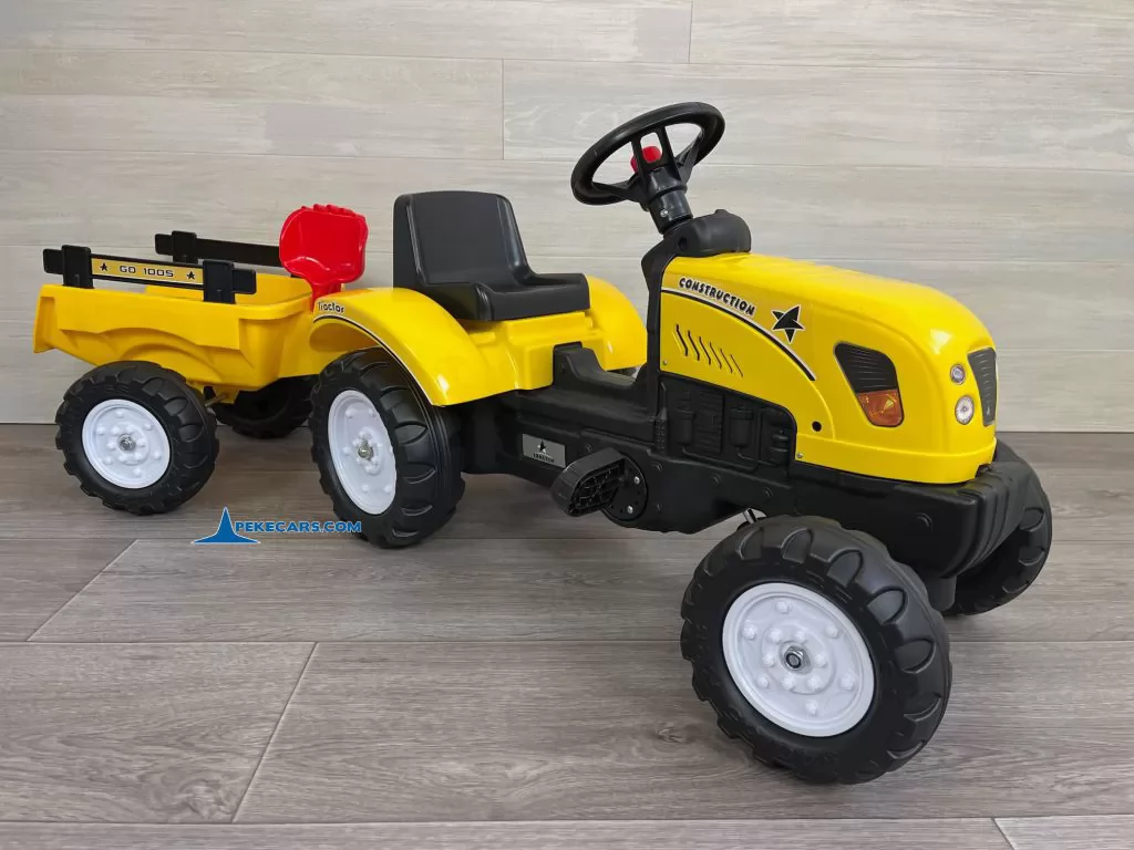 Tractor a pedales 3001 con remolque amarillo perspectiva