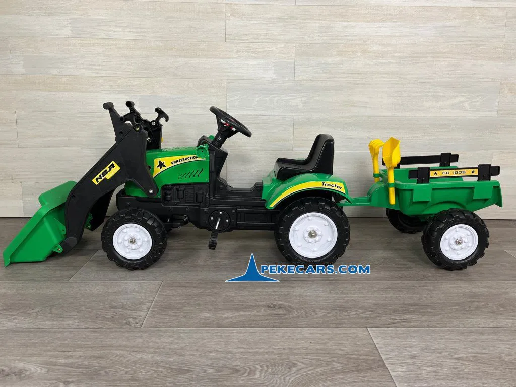 Tractor a pedales infantil Verde con Remolque y Pala
