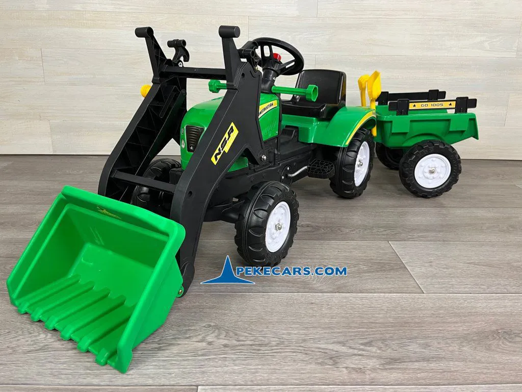 Tractor a pedales para niños Verde con Remolque y Pala