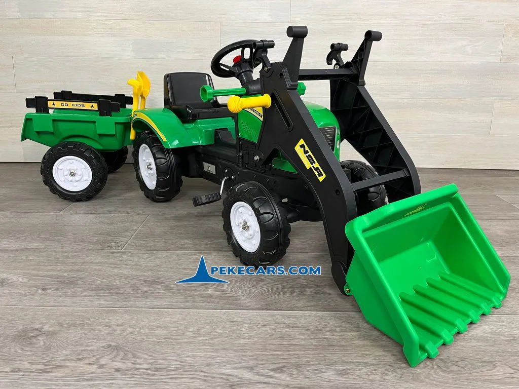 Tractor a pedales para niños Verde con Remolque y Pala