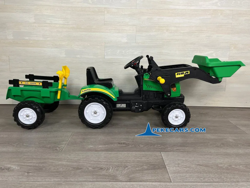 Tractor a pedales infantil Verde con Remolque y Pala lateral