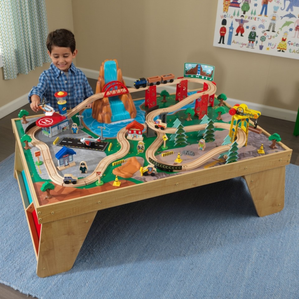 kidkraft set de trenes con mesa estacion y cascada natural 18001-001