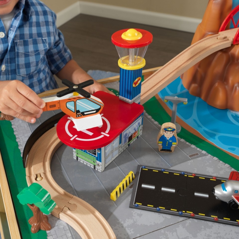 kidkraft set de trenes con mesa estacion y cascada natural 18001-6