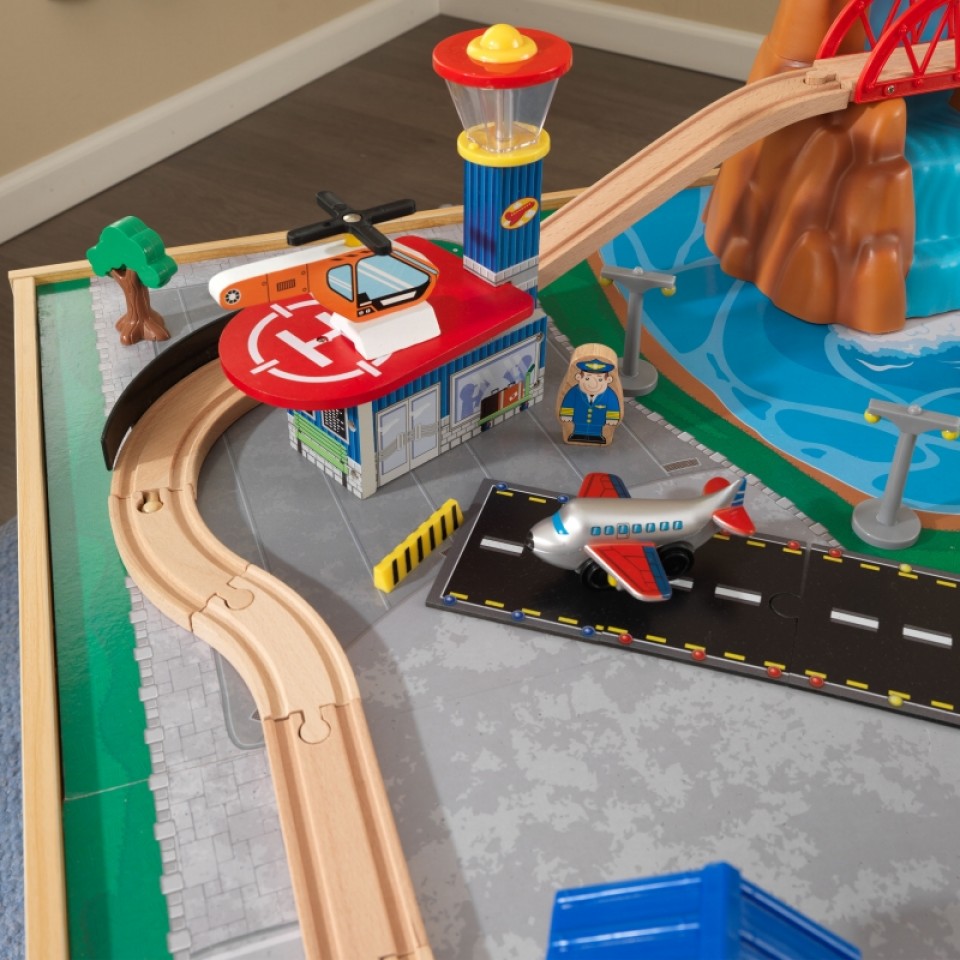 kidkraft set de trenes con mesa estacion y cascada natural 18001-10