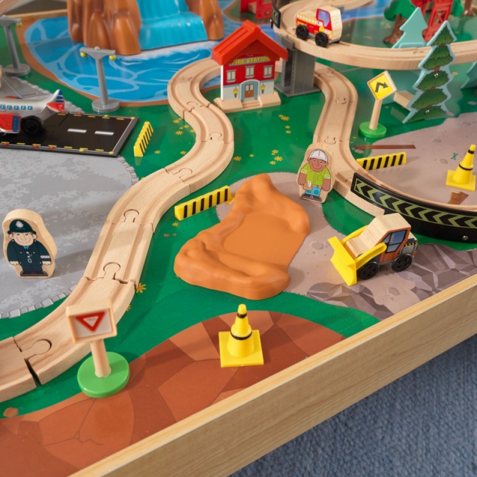 kidkraft set de trenes con mesa estacion y cascada natural 18001-11