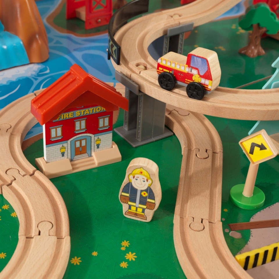 kidkraft set de trenes con mesa estacion y cascada natural 18001-12