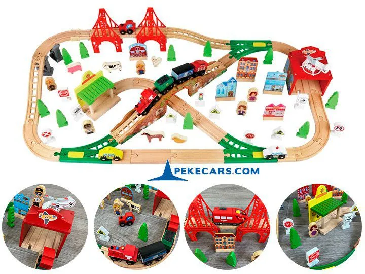 Set de madera con Tren a pilas y 85 piezas
